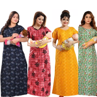 womens-maternitynursing-nighty-maxi-night-dress-pack-of-4-free-size-redgreenblackyellow