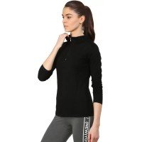 women-solid-high-neck-black-t-shirt