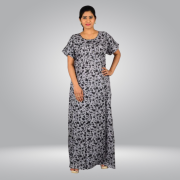 Women's Cotton Printed Nighty /Maxi /Night Dress, ( Free Size ) grey