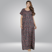 Women's Cotton Printed Nighty/Maxi /Night Dress (Free Size) black