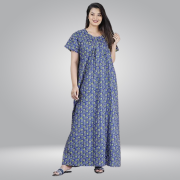 Women's Cotton Printed Nighty/Maxi /Night Dress (Free Size) blue