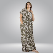 Women's Cotton Printed Nighty/Maxi /Night Dress (Free Size) olive color