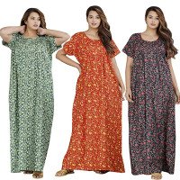 womens-soft-pure-cotton-half-sleeve-nighties-set-of-3-greenredblue-free-size