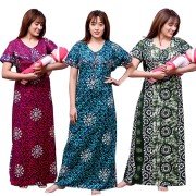 Women's Maternity Feeding Nighty( Set of 3, Pink/Blue/Green, Free Size)