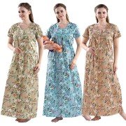 Women's Maternity Feeding Nighty( Set of 3, Pista Green/Aqua Blue/Beige, Free Size)