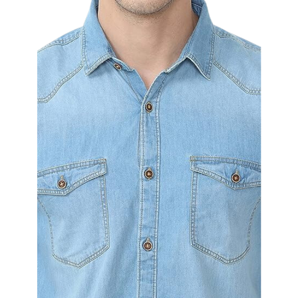 Buy Men Solid Indigo Button Down Denim Shirt Online – Double Two