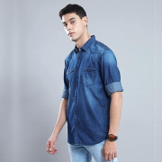 Men's Dark Blue Denim Faded Shirts