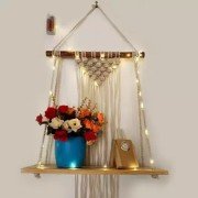 VAH Macrame wall Hanging Shelf With rope  (Number of Shelves - 1, Multicolor)