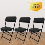 Metal Folding Chair with Cushion (Black, Combo of 3)