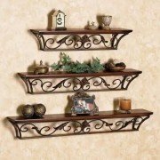 Decorhand Wall Mount Set of 3 Iron Wall Shelves Wooden (Brown)