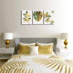 Canvas Wall Art, Green and Gold Palm Leaf Minimalist Picture for Home Decorations