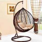 Single Seater Iron Frame Swing Chair (Brown, Beige)