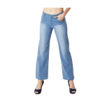 Women Straight faded light blue mid rise jeans