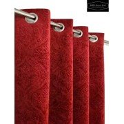 Shiny Velvet Door Curtain (Set of 3, 7 feet, Maroon )