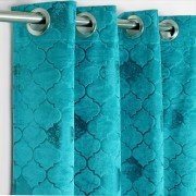 Shiny Velvet Window Curtain (Set of 3, 5 feet, Aqua Blue)