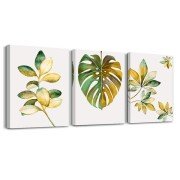 Canvas Wall Art, Green and Gold Palm Leaf Minimalist Picture for Home Decorations