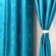 Soft Tree Punch Door Curtain (Set of 2, 9 feet, Aqua Blue)