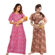 Women’s Maternity/Nursing Nighty /Maxi /Night Dress Pack of 2 (Free Size)