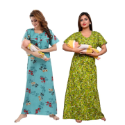 Women’s Maternity/Nursing Nighty /Maxi /Night Dress Pack Of 2 (Free Size) Green & Blue