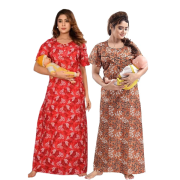 Women’s Maternity/Nursing Nighty /Maxi /Night Dress Pack Of 2 (Free Size) Red & Brown