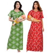 Women’s Maternity/Nursing Nighty /Maxi /Night Dress Pack of 2 (Free Size) Red & Green