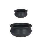 Clay Combo Rice Curry Clay pot (S & L) combo 2pcs Deep Burned Black with free Ash powder