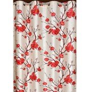 Long crush printed Window Curtain (Set Of 5, 5 feet,  Red )