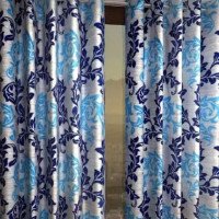Knitting Door Curtain (Set of 4, 7 Feet, Blue)