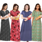 Women’s Maternity/Nursing Nighty /Maxi /Night Dress Pack Of 4 (Free Size) Black,Red,Blue,Green