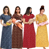 womens-maternitynursing-nighty-maxi-night-dress-pack-of-4-free-size-brownblueredyellow