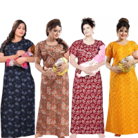 womens-maternitynursing-nighty-maxi-night-dress-pack-of-4-free-size-brownblueredyellow
