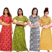 Women’s Maternity/Nursing Nighty /Maxi /Night Dress Pack Of 4 (Free Size) Red,Green,Black,Yellow