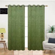 Shiny Velvet Door Curtain (Set of 3, 7 feet, Green)