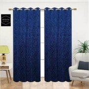 Shiny Velvet Door Curtain (Set of 3, 7 feet, Blue)