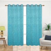 Shiny Velvet Door Curtain (Set of 3, 7 feet, Aqua Blue )