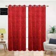 Shiny Velvet Door Curtain (Set of 3, 7 feet, Maroon )