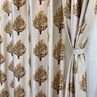 Luxury Gloss Door Curtain (Set of 3, 9 Feet, Gold)