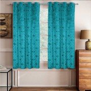 Shiny Velvet Window Curtain (Set of 3, 5 feet, Aqua Blue)