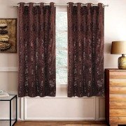 Shiny Velvet Window Curtain (Set of 3, 5 feet, Brown)