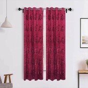 Shiny Velvet Window Curtain (Set of 3, 5 feet, Maroon)