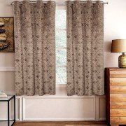 Shiny Velvet Window Curtain (Set of 3, 5 feet, Light Brown )