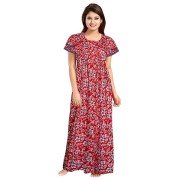 Women's Soft Pure Cotton Half sleeve Nighties ( Set of 3, Magenta/Blue/Red, Free Size)