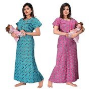 Women's Maternity Feeding Nighty( Set of 3, Pink/Purple/Blue, Free Size)