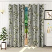 Long crush printed Door Curtain (Set Of 3, 9 feet, Grey)