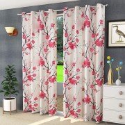 Long crush printed Door Curtain (Set Of 3, 9 feet, Pink)