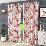 Long crush printed Door Curtain (Set Of 3, 9 feet, Red)