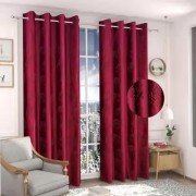 Soft Tree Punch Door Curtain (Set of 2, 9 feet, Red)