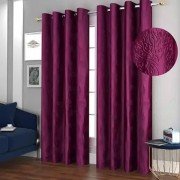 Soft Tree Punch Door Curtain (Set of 3, 9 feet, Purple)