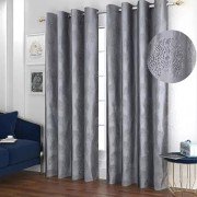 Soft Tree Punch Door Curtain (Set of 3, 9 feet, Grey)