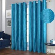 Soft Tree Punch Door Curtain (Set of 3, 7 feet, Aqua Blue)